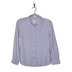 TALBOTS $78 Embroidered Star Long Sleeve Button Down Shirt Blue PS‎
